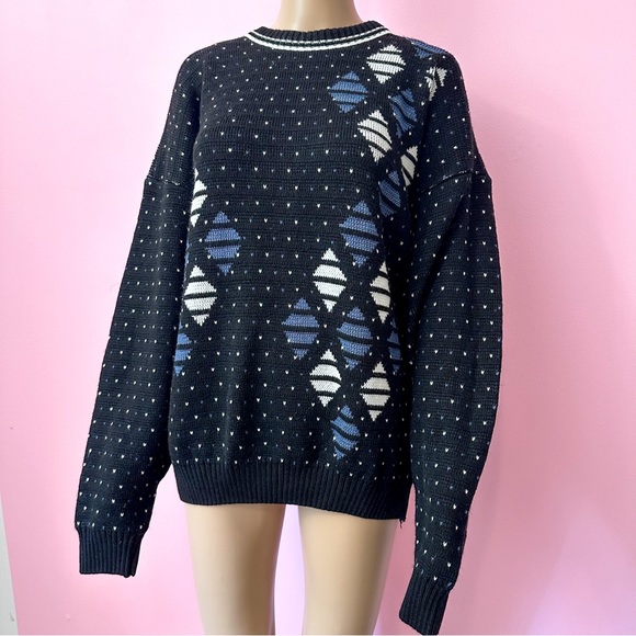 Vintage 90’s Men’s XL Argyle Diamond Pattern Baggy Sweater - Picture 2 of 9